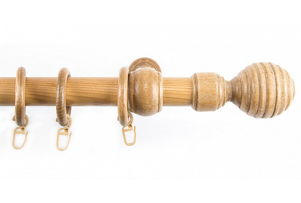 Záclonová tyč s háčky Granát 240 cm, přírodní dřevěná
