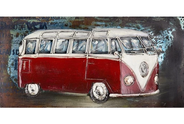 Kovový obraz na zeď Červený Volkswagen 80x40 cm, vintage