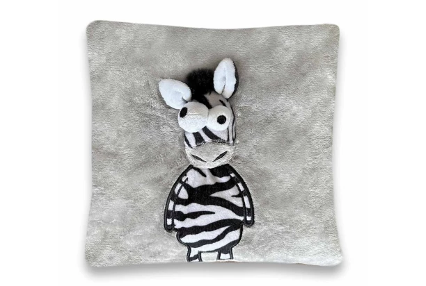 Dětský plyšový polštář 3D zebra 25x25 cm, šedý