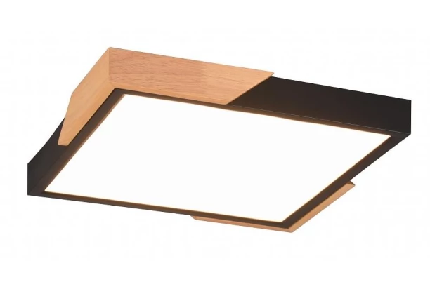 Stropní LED osvětlení Meta 31 cm, dřevo/černý kov, hranaté