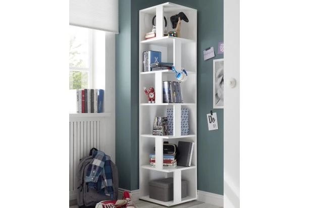 Rohový regál s přihrádkami Corner Shelf, bílý