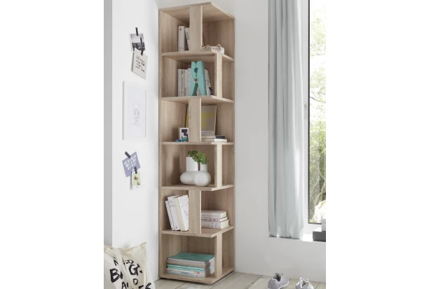 Rohový regál s přihrádkami Corner Shelf, dub sonoma