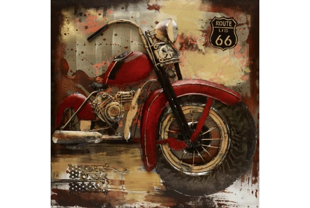 Kovový obraz na zeď Route US 66 motorka 80x80 cm, vintage