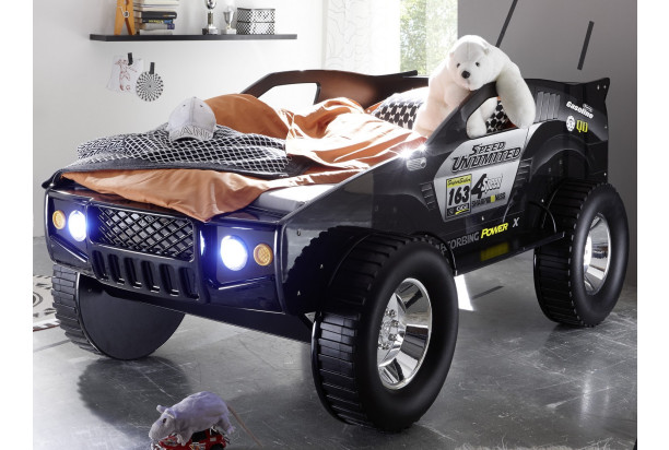 Dětská postel Jeep 90x200 cm, černé závodní auto