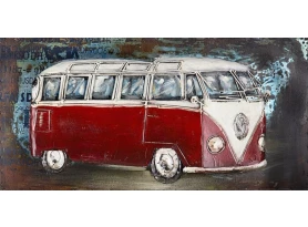 Kovový obraz na zeď Červený Volkswagen 80x40 cm, vintage