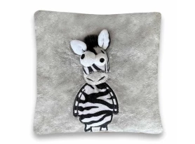 Dětský plyšový polštář 3D zebra 25x25 cm, šedý