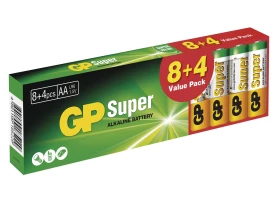 Alkalické baterie GP Super AA (LR6) 8+4 ks