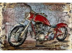 Kovový obraz na zeď Červená motorka veterán 60x40 cm, vintage